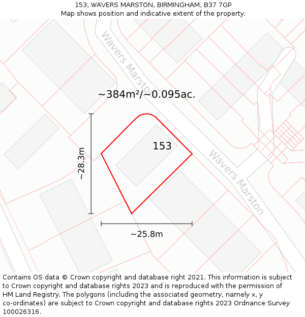 153, WAVERS MARSTON, BIRMINGHAM, B37 7GP: Plot and title map