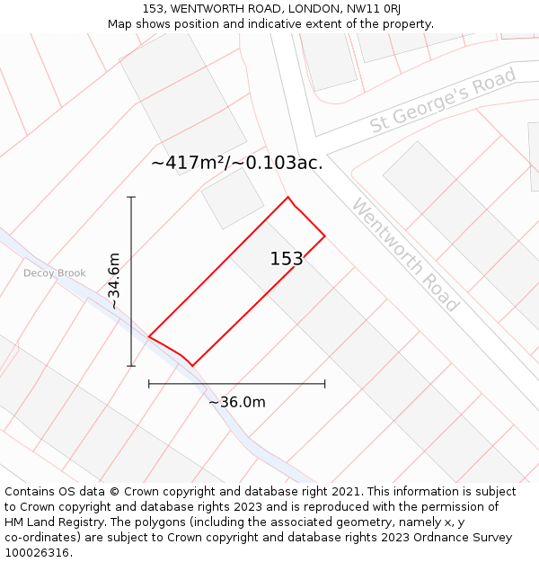 153, WENTWORTH ROAD, LONDON, NW11 0RJ: Plot and title map
