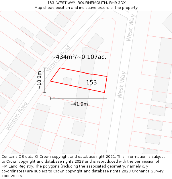 153, WEST WAY, BOURNEMOUTH, BH9 3DX: Plot and title map