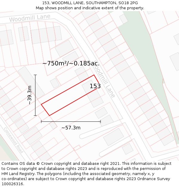 153, WOODMILL LANE, SOUTHAMPTON, SO18 2PG: Plot and title map