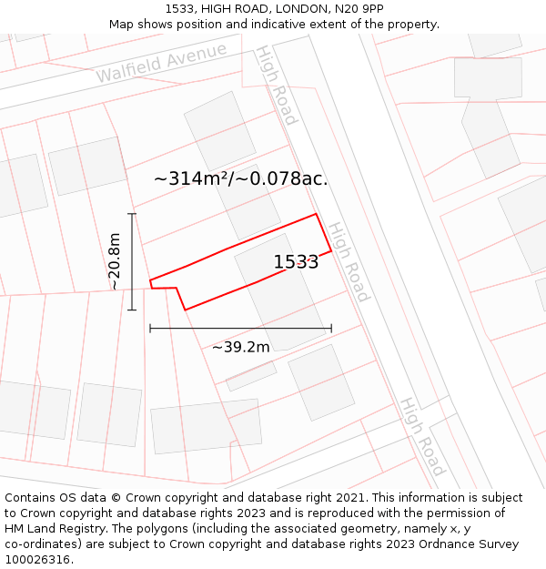 1533, HIGH ROAD, LONDON, N20 9PP: Plot and title map