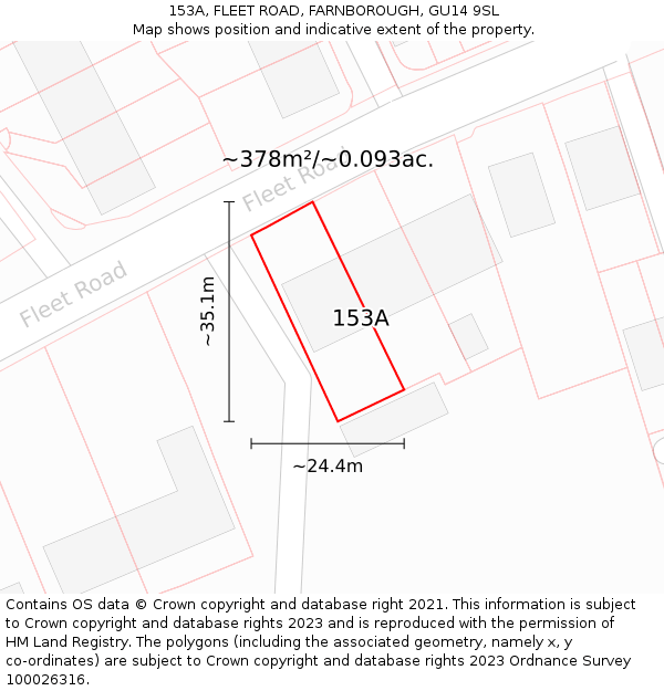 153A, FLEET ROAD, FARNBOROUGH, GU14 9SL: Plot and title map