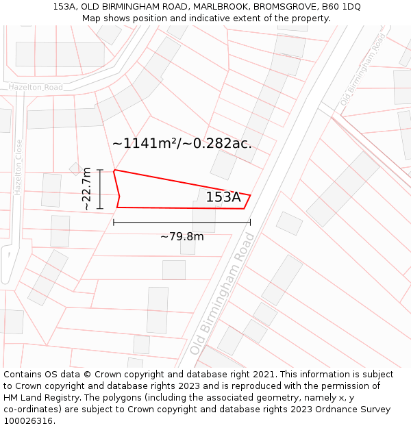 153A, OLD BIRMINGHAM ROAD, MARLBROOK, BROMSGROVE, B60 1DQ: Plot and title map