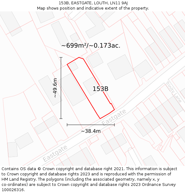 153B, EASTGATE, LOUTH, LN11 9AJ: Plot and title map