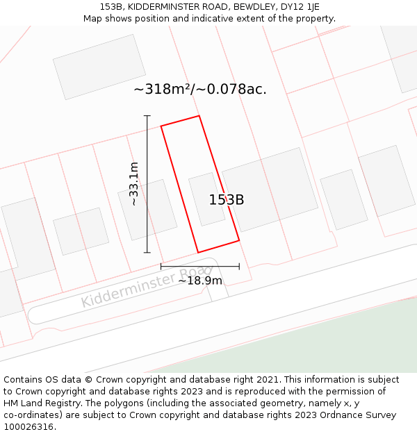 153B, KIDDERMINSTER ROAD, BEWDLEY, DY12 1JE: Plot and title map