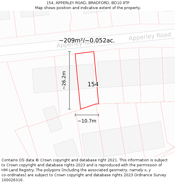 154, APPERLEY ROAD, BRADFORD, BD10 9TP: Plot and title map