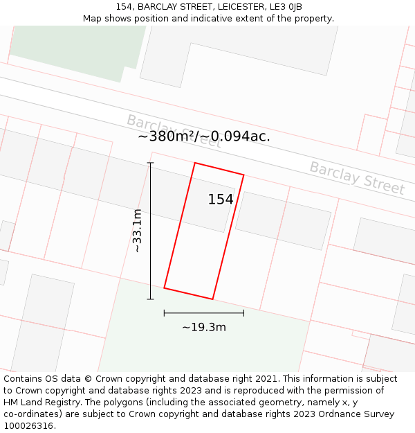 154, BARCLAY STREET, LEICESTER, LE3 0JB: Plot and title map