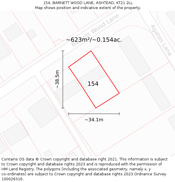 154, BARNETT WOOD LANE, ASHTEAD, KT21 2LL: Plot and title map