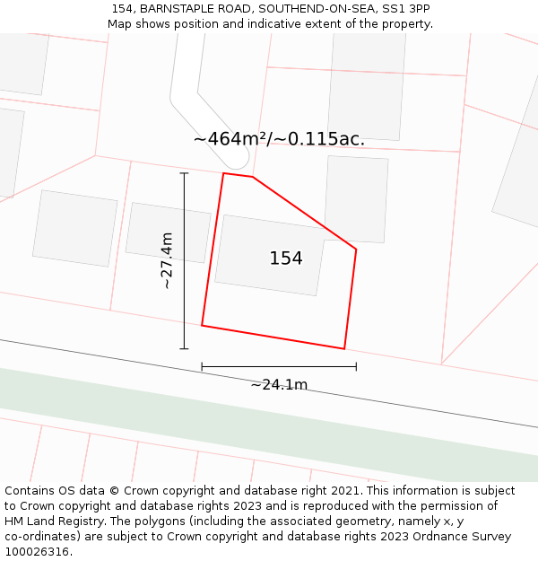 154, BARNSTAPLE ROAD, SOUTHEND-ON-SEA, SS1 3PP: Plot and title map