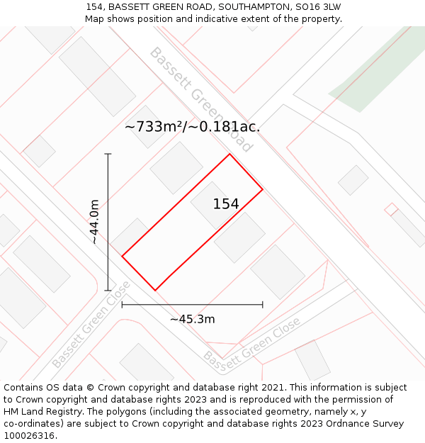 154, BASSETT GREEN ROAD, SOUTHAMPTON, SO16 3LW: Plot and title map