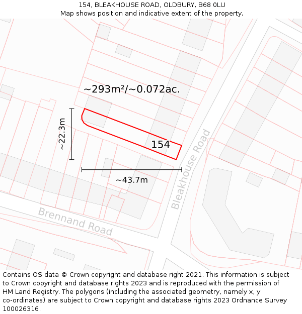 154, BLEAKHOUSE ROAD, OLDBURY, B68 0LU: Plot and title map