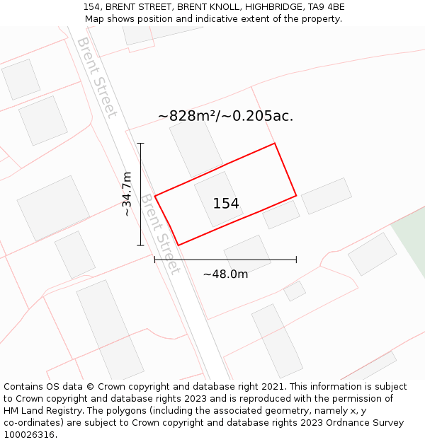 154, BRENT STREET, BRENT KNOLL, HIGHBRIDGE, TA9 4BE: Plot and title map