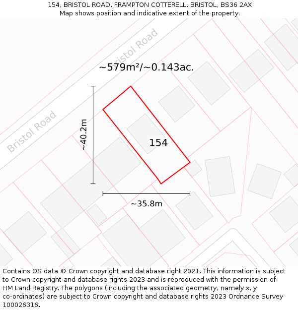 154, BRISTOL ROAD, FRAMPTON COTTERELL, BRISTOL, BS36 2AX: Plot and title map