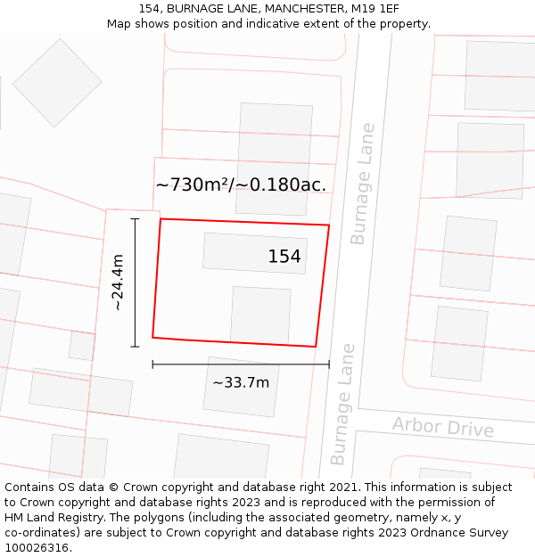 154, BURNAGE LANE, MANCHESTER, M19 1EF: Plot and title map