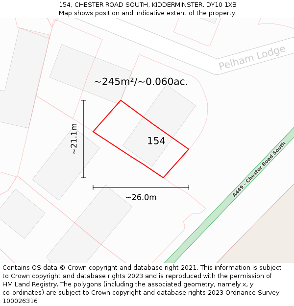 154, CHESTER ROAD SOUTH, KIDDERMINSTER, DY10 1XB: Plot and title map