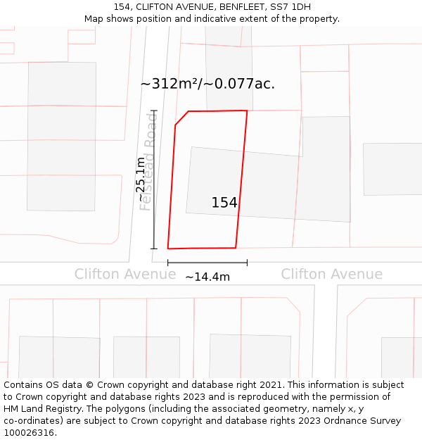 154, CLIFTON AVENUE, BENFLEET, SS7 1DH: Plot and title map