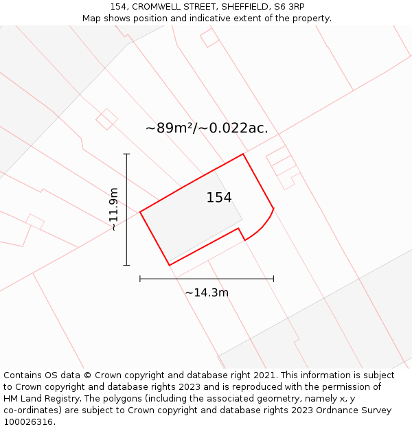 154, CROMWELL STREET, SHEFFIELD, S6 3RP: Plot and title map