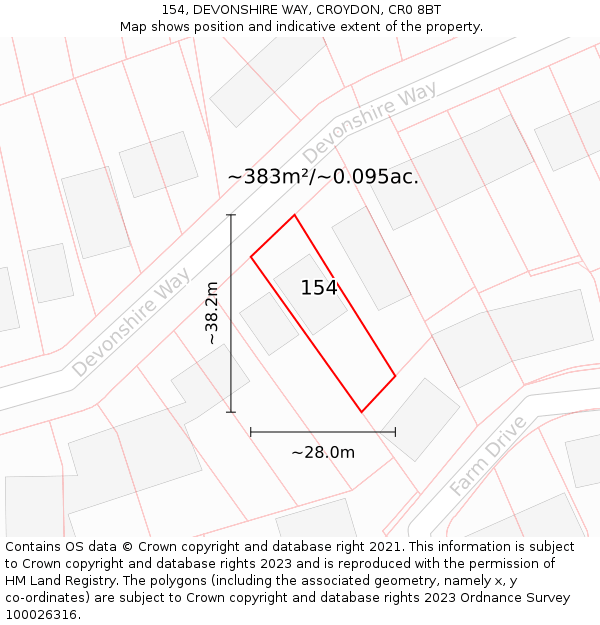 154, DEVONSHIRE WAY, CROYDON, CR0 8BT: Plot and title map