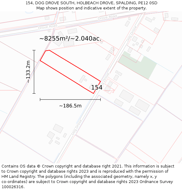 154, DOG DROVE SOUTH, HOLBEACH DROVE, SPALDING, PE12 0SD: Plot and title map