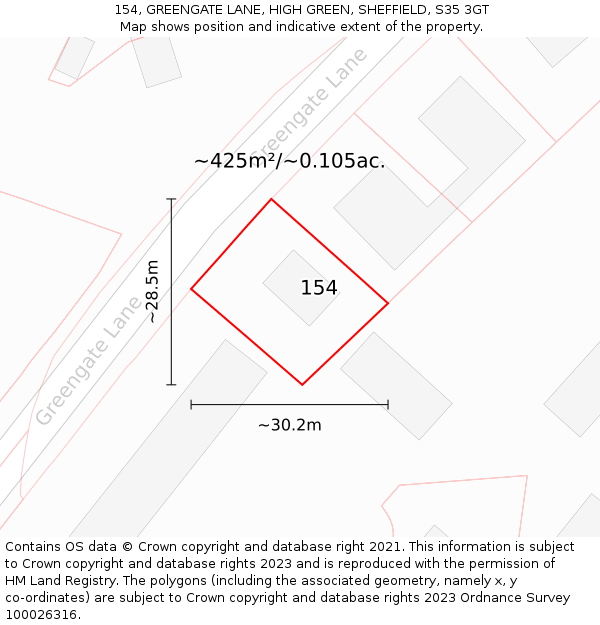 154, GREENGATE LANE, HIGH GREEN, SHEFFIELD, S35 3GT: Plot and title map