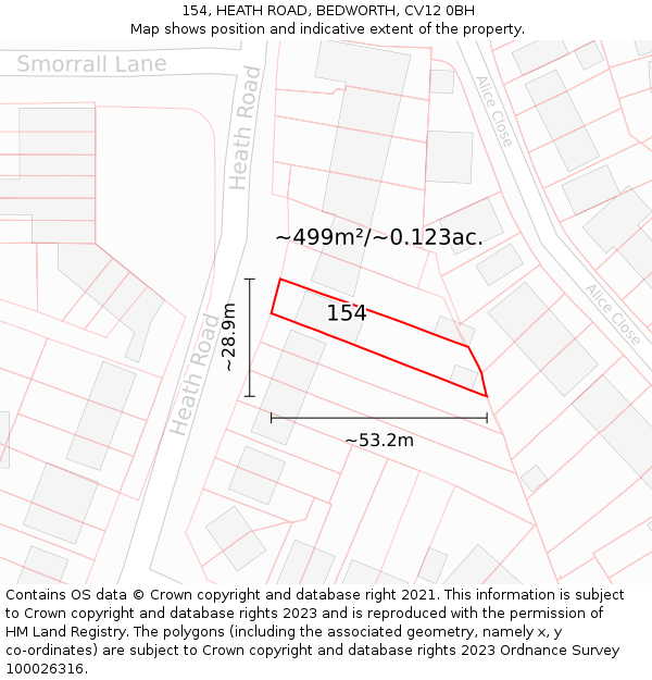 154, HEATH ROAD, BEDWORTH, CV12 0BH: Plot and title map