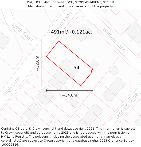 154, HIGH LANE, BROWN EDGE, STOKE-ON-TRENT, ST6 8RU: Plot and title map