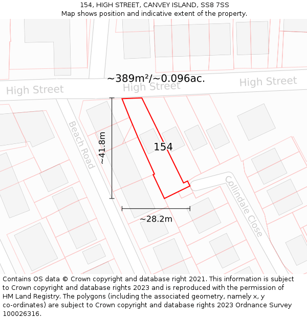 154, HIGH STREET, CANVEY ISLAND, SS8 7SS: Plot and title map