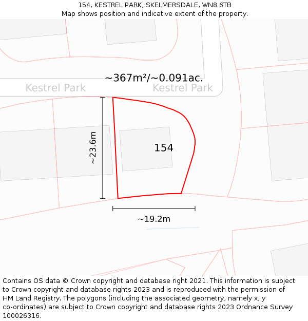154, KESTREL PARK, SKELMERSDALE, WN8 6TB: Plot and title map