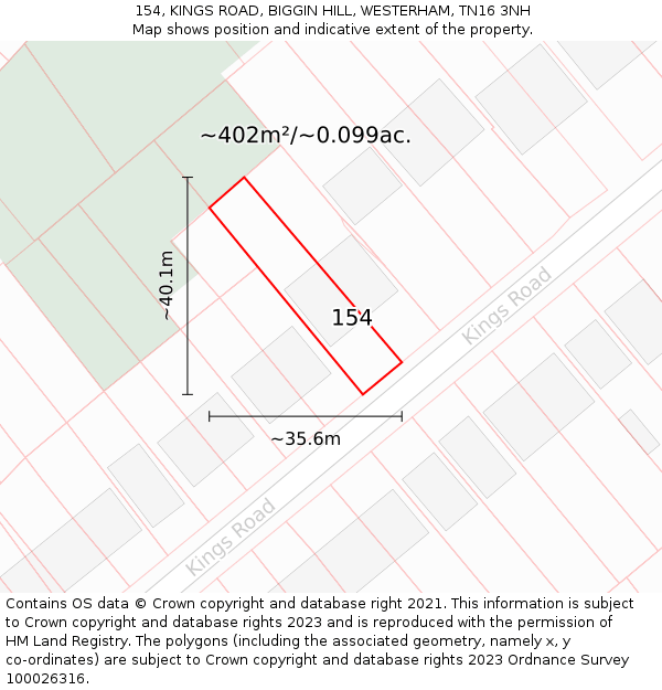 154, KINGS ROAD, BIGGIN HILL, WESTERHAM, TN16 3NH: Plot and title map