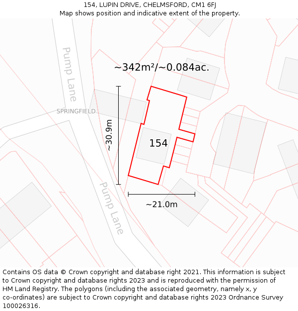 154, LUPIN DRIVE, CHELMSFORD, CM1 6FJ: Plot and title map