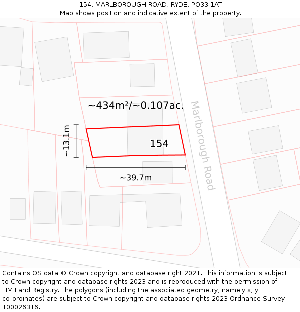 154, MARLBOROUGH ROAD, RYDE, PO33 1AT: Plot and title map