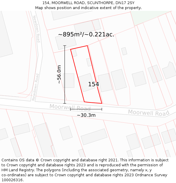 154, MOORWELL ROAD, SCUNTHORPE, DN17 2SY: Plot and title map