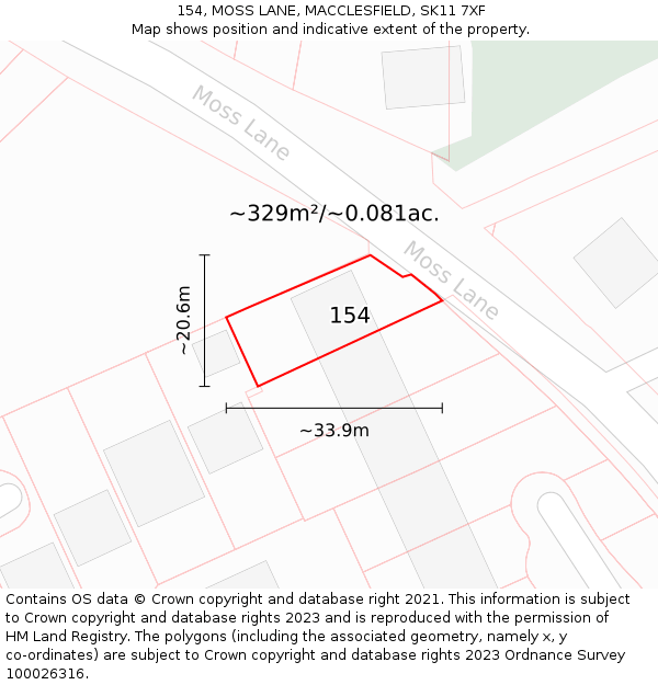 154, MOSS LANE, MACCLESFIELD, SK11 7XF: Plot and title map