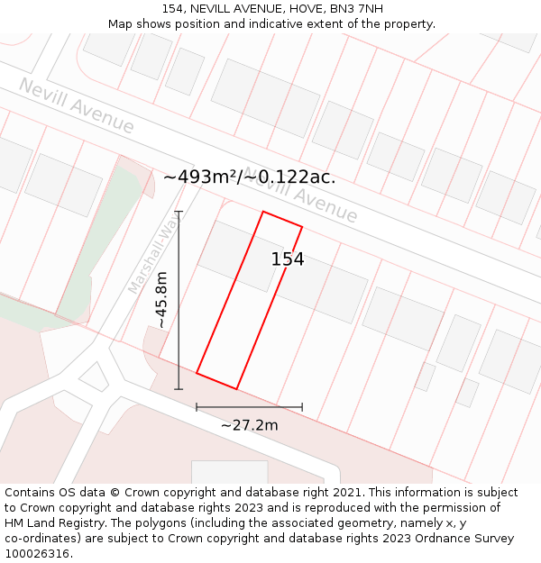 154, NEVILL AVENUE, HOVE, BN3 7NH: Plot and title map