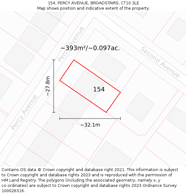 154, PERCY AVENUE, BROADSTAIRS, CT10 3LE: Plot and title map