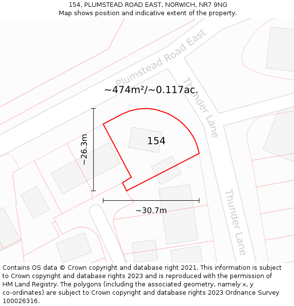 154, PLUMSTEAD ROAD EAST, NORWICH, NR7 9NG: Plot and title map