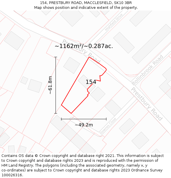 154, PRESTBURY ROAD, MACCLESFIELD, SK10 3BR: Plot and title map