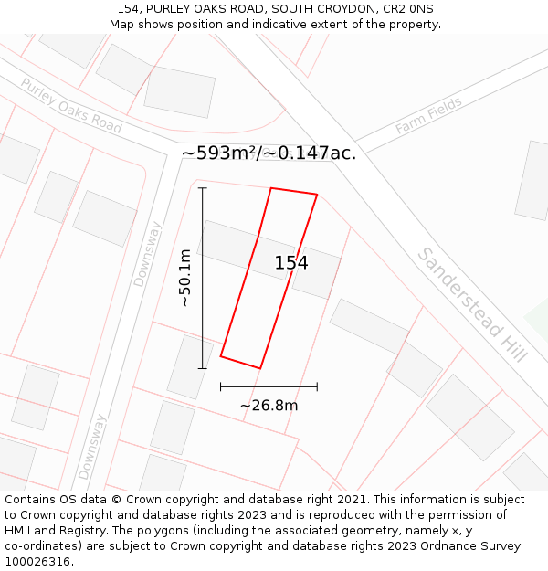 154, PURLEY OAKS ROAD, SOUTH CROYDON, CR2 0NS: Plot and title map
