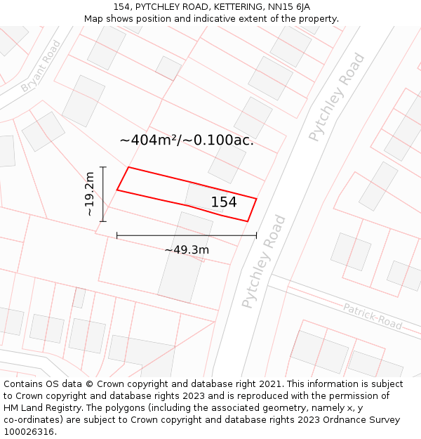 154, PYTCHLEY ROAD, KETTERING, NN15 6JA: Plot and title map
