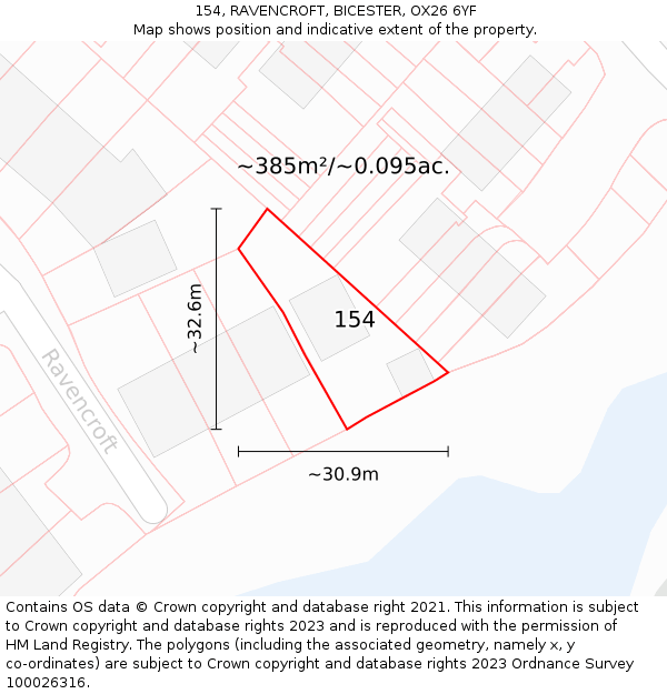 154, RAVENCROFT, BICESTER, OX26 6YF: Plot and title map