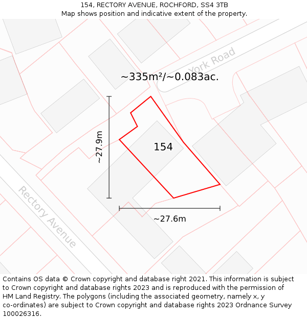 154, RECTORY AVENUE, ROCHFORD, SS4 3TB: Plot and title map