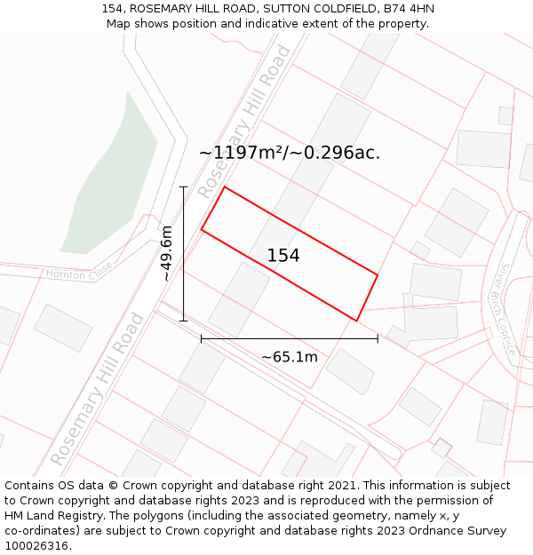 154, ROSEMARY HILL ROAD, SUTTON COLDFIELD, B74 4HN: Plot and title map