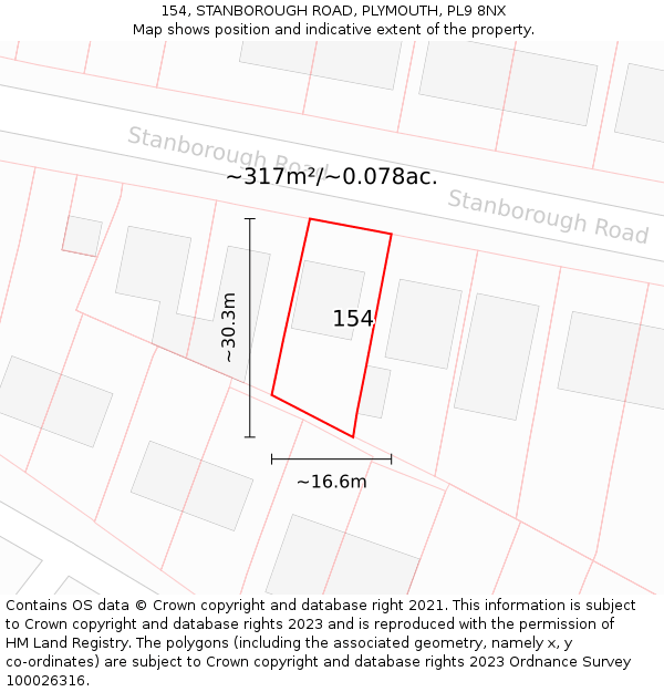 154, STANBOROUGH ROAD, PLYMOUTH, PL9 8NX: Plot and title map