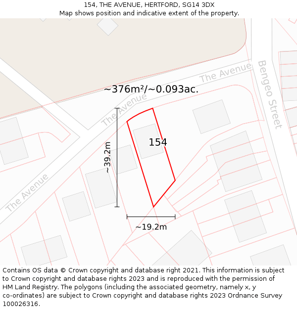 154, THE AVENUE, HERTFORD, SG14 3DX: Plot and title map