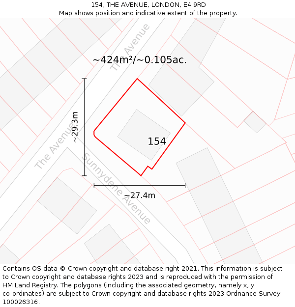 154, THE AVENUE, LONDON, E4 9RD: Plot and title map
