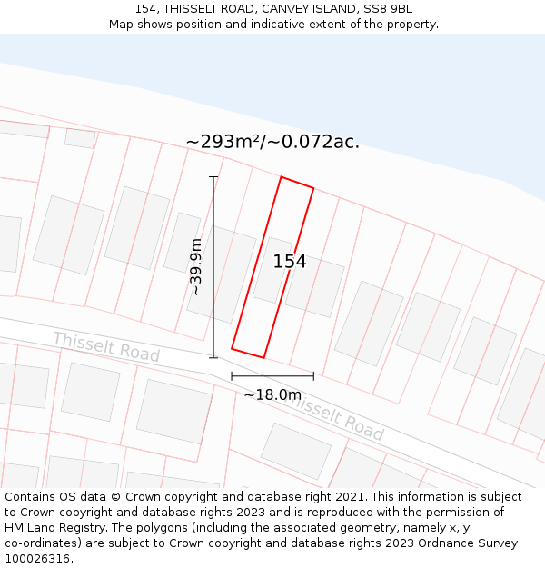 154, THISSELT ROAD, CANVEY ISLAND, SS8 9BL: Plot and title map