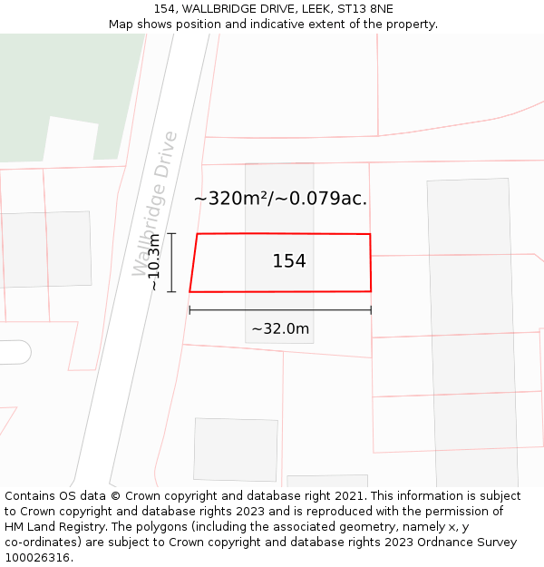 154, WALLBRIDGE DRIVE, LEEK, ST13 8NE: Plot and title map
