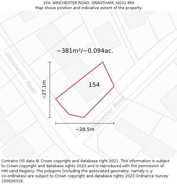 154, WINCHESTER ROAD, GRANTHAM, NG31 8RX: Plot and title map