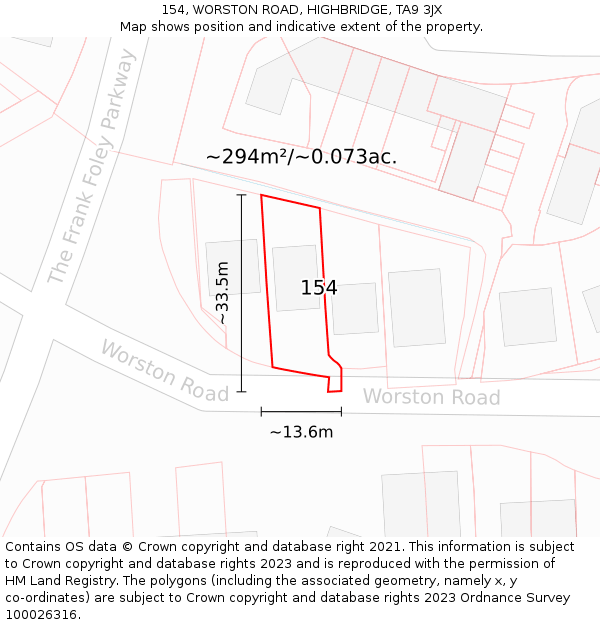 154, WORSTON ROAD, HIGHBRIDGE, TA9 3JX: Plot and title map