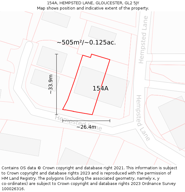 154A, HEMPSTED LANE, GLOUCESTER, GL2 5JY: Plot and title map